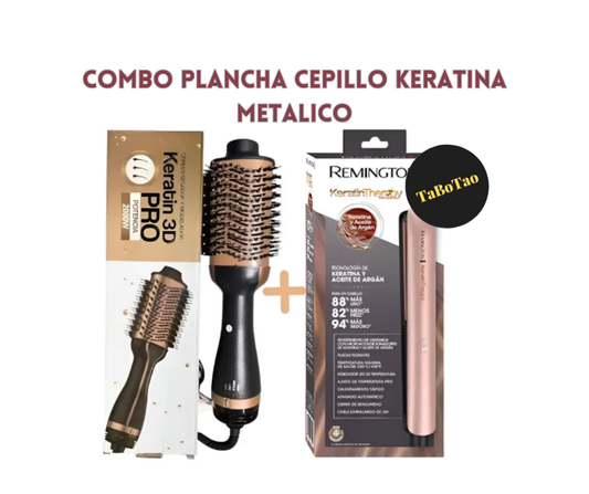 N18. Combo Plancha Cepillo Keratina Metalico