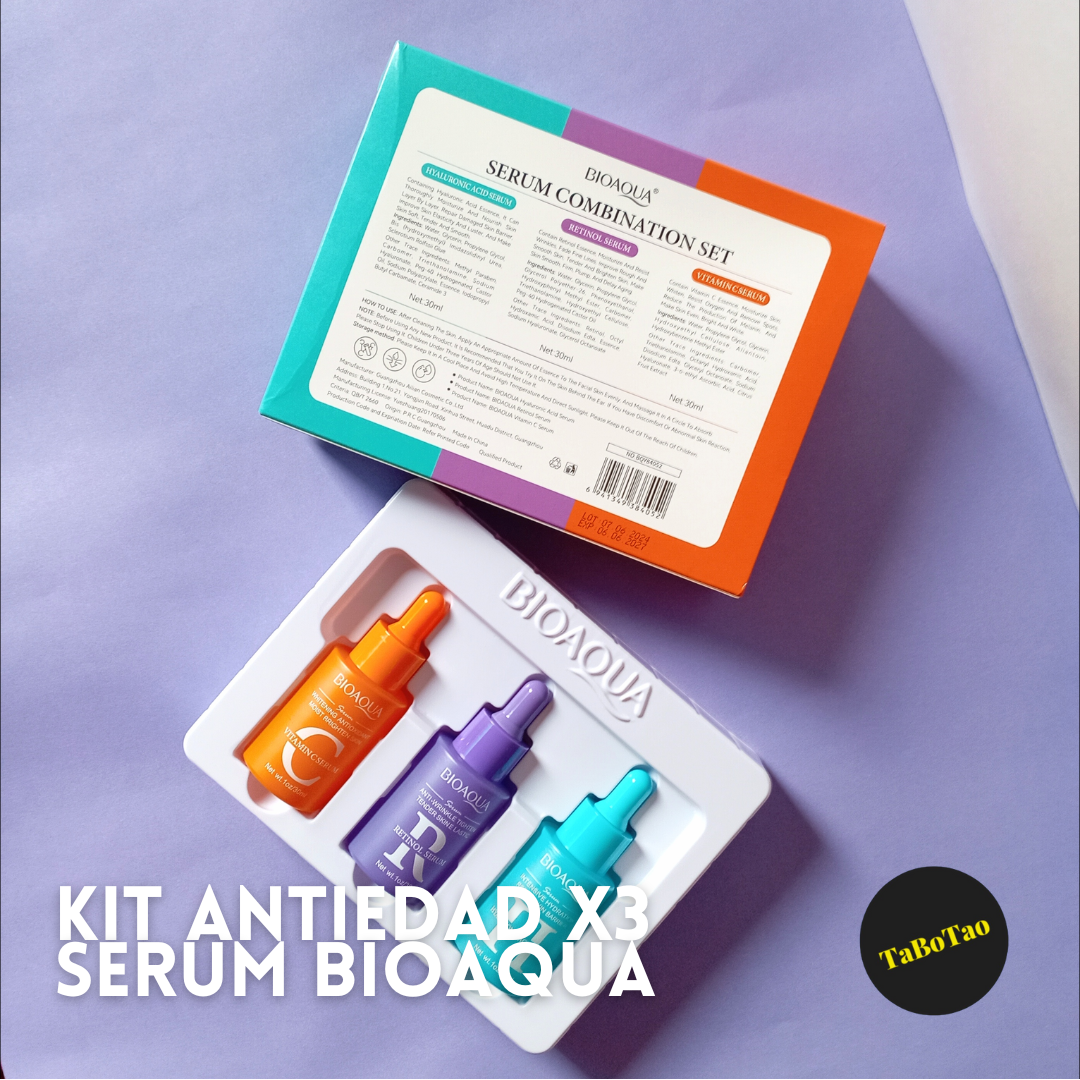 Kit Antiedad X3 Serum Bioaqua, Vitamina C, Retinol y Ácido Hialurónico